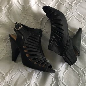 Black caged heels